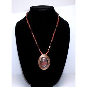 handcrafted stone on copper‎ beaded necklace 24" bloodstone custom clasp